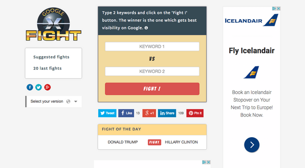 Что это:   Google Fight   почти так же просто, как инструмент SEO