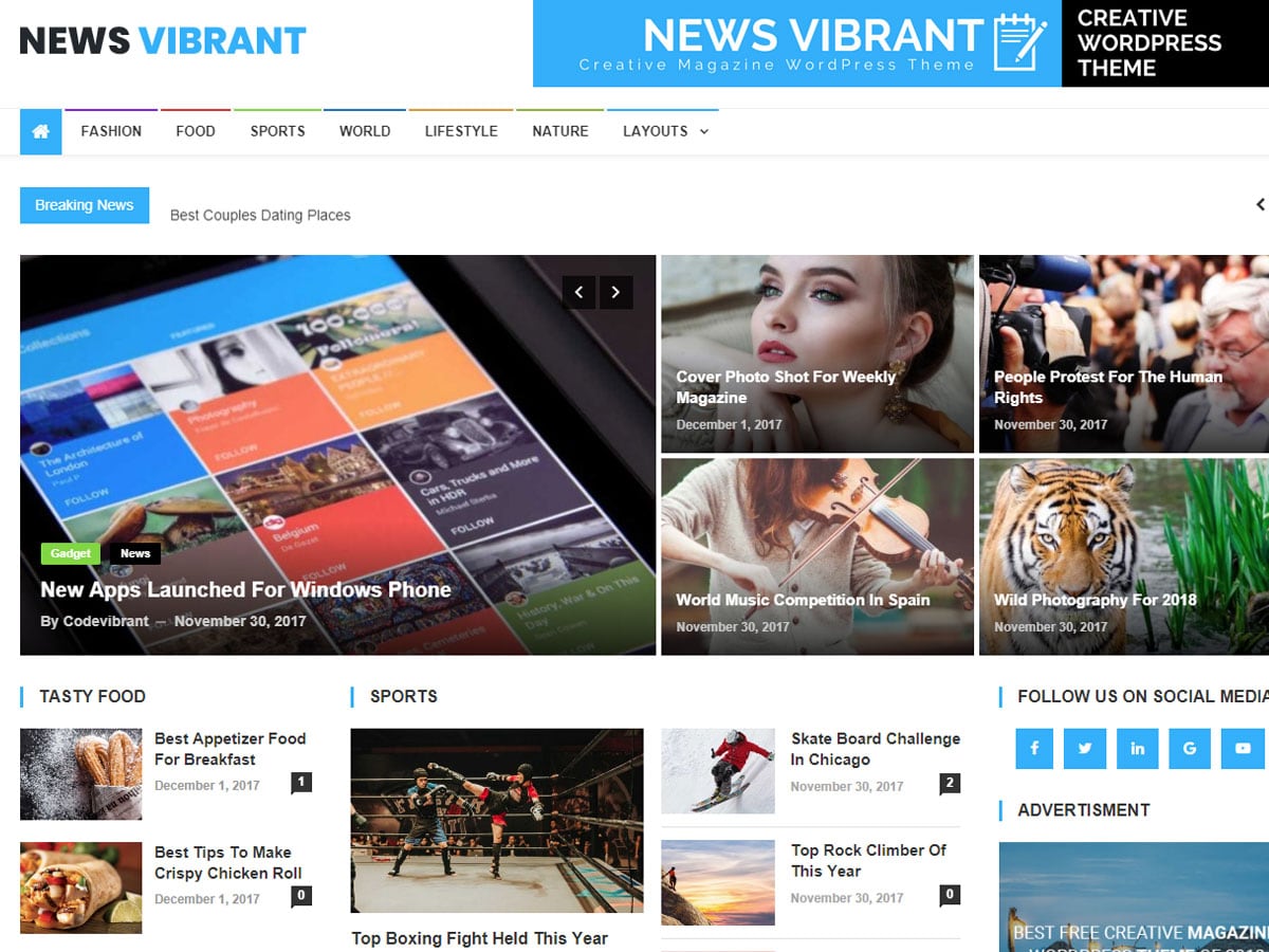 News Vibrant - это идеальная тема для журналов, которая идеально подходит для новостей, журналов, редакционных материалов, блогов и многого другого