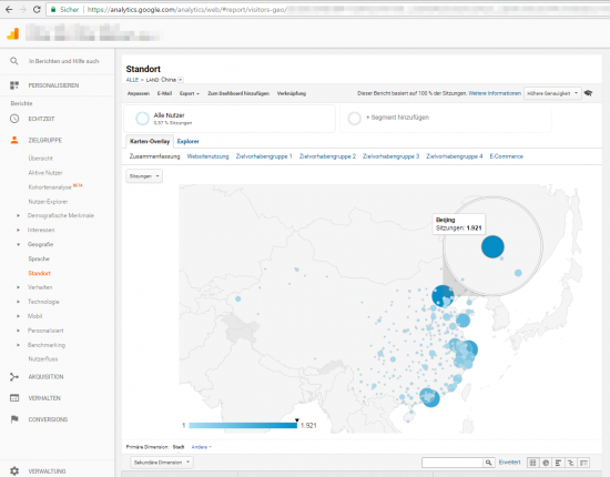 Отчет о местоположении в Google Analytics показывает, что посетителей можно отслеживать из Китая